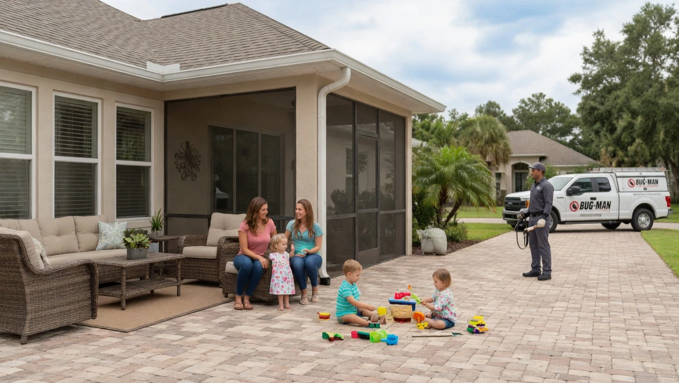 Family enjoying backyard after wasp removal in Orange Park FL