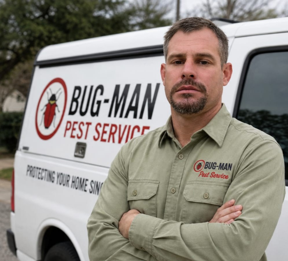 Larry Wise, owner of Bug-Man Pest Control, on a service call